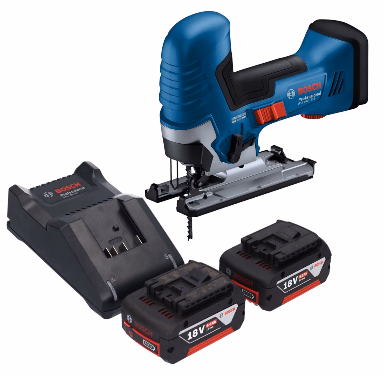 Bosch GST 18V-125 S Seghetto alternativo professionale a batteria 18 V 125 mm brushless + 2x batteria ricaricabile 5,0 Ah + caricabatterie