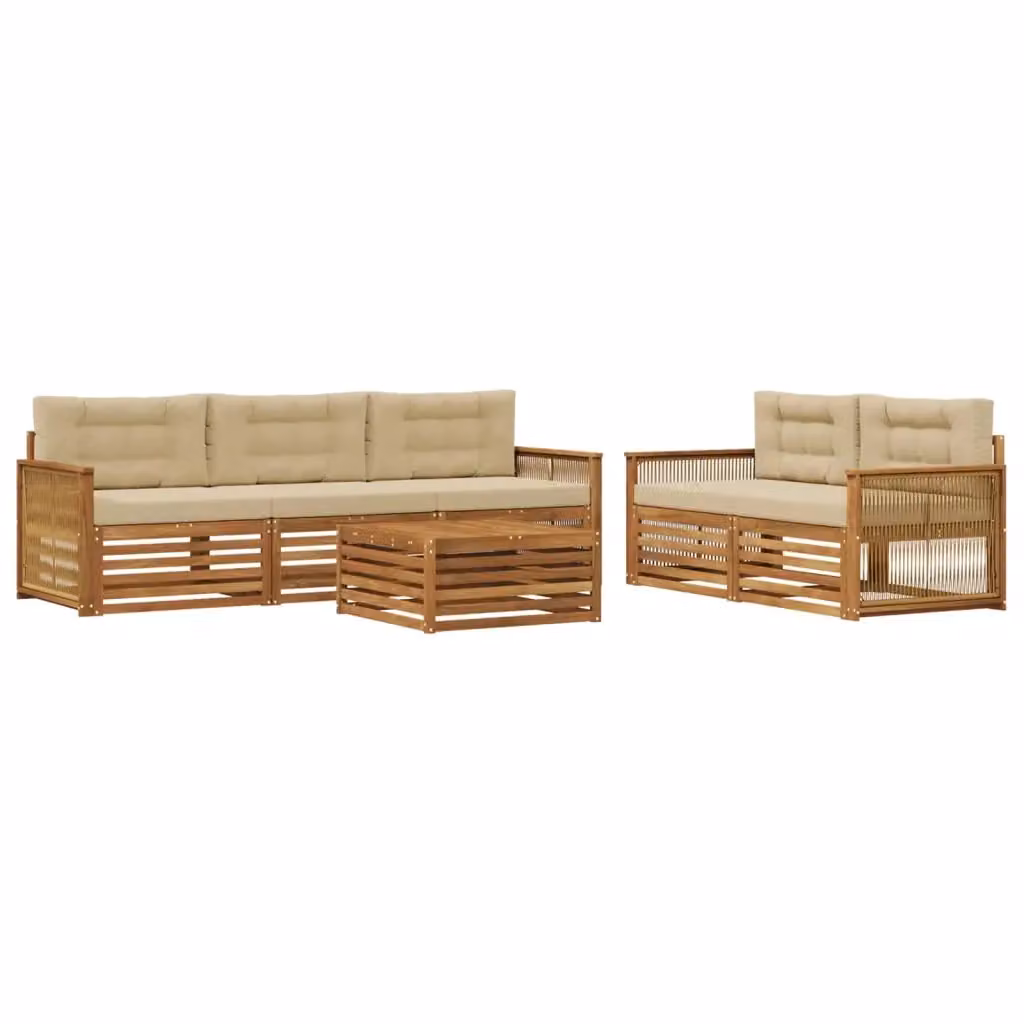 Set di mobili da giardino vidaXL composto da divano a L, poltrone e tavolino da caffè in legno di acacia con cuscini beige – 2