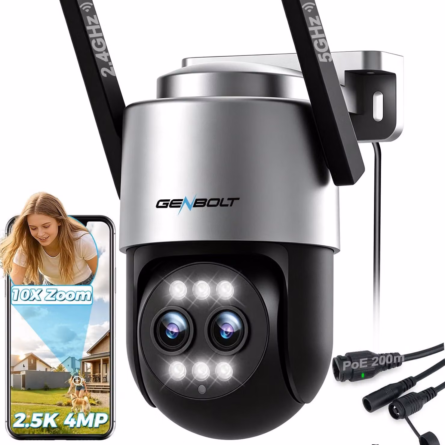Telecamera di sorveglianza esterna PTZ - Doppia lente 2.5K - Wi-Fi - Rilevamento persone - 3x zoom ottico