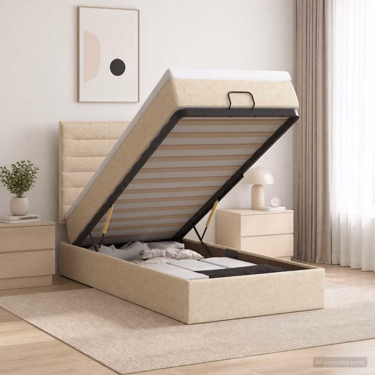 vidaXL Letto ottomano con materasso Crema 80 x 200 cm Tessuto