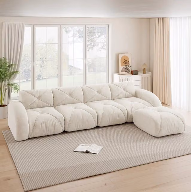 Divano modulare senza struttura in ciniglia beige chiaro HOMVRA
