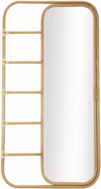 Specchio da terra Panama con cornice in ferro e rattan boho