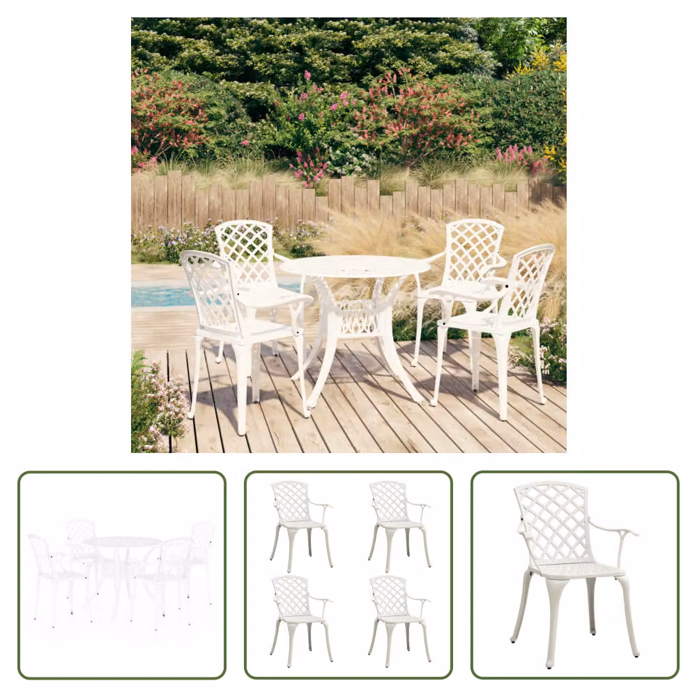 The Living Store Set bistrot 5 pezzi in alluminio fuso bianco