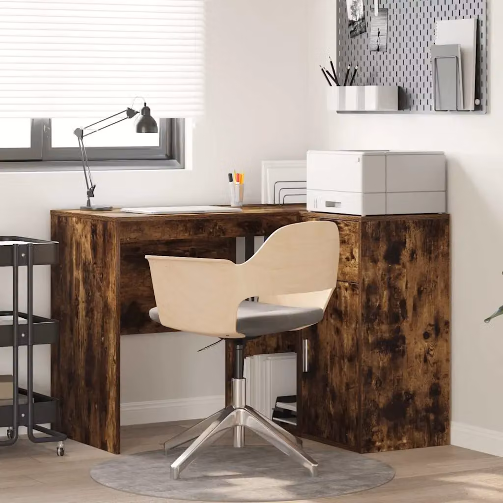 Scrivania ad angolo con cassetto vidaXL in rovere fumé, L: 102 cm, P: 88 cm, H: 75 cm
