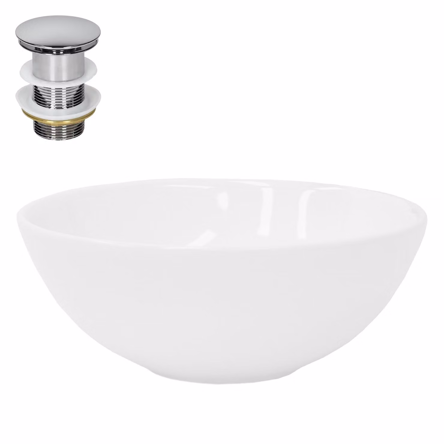 Lavabo LuxeBath Lavabo da appoggio rotondo, Ø 28x11,6 cm, bianco, in Vetroceramica, incl. set di scarico senza troppopieno