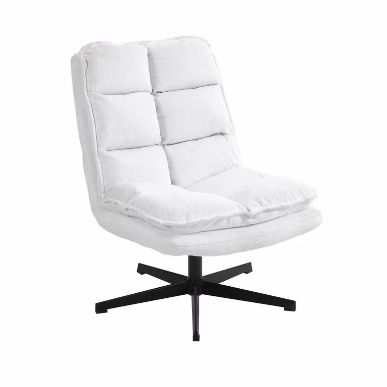 Meubles Cosy: poltrona reclinabile senza braccioli in tessuto bianco, girevole a 360° – AESTON