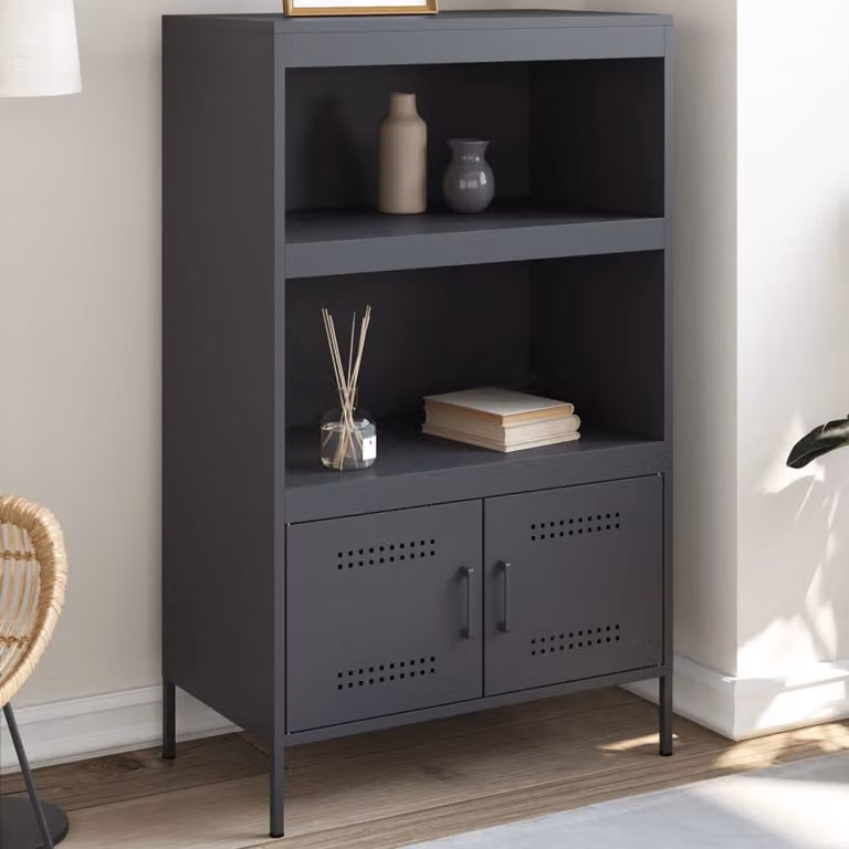 Credenza in stile industriale vidaXL in metallo color antracite e marrone, L: 68 cm, P: 39 cm, H: 113 cm