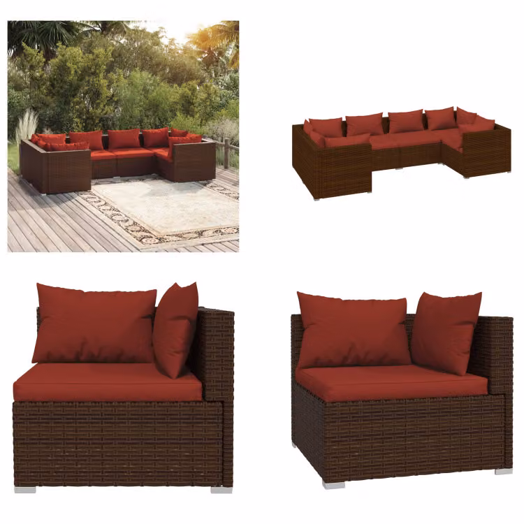 vidaXL set salotto da giardino 6 pezzi con cuscini in rattan marrone - set salotto da giardino - set salotto da giardino - set salotto da patio - set divano da patio