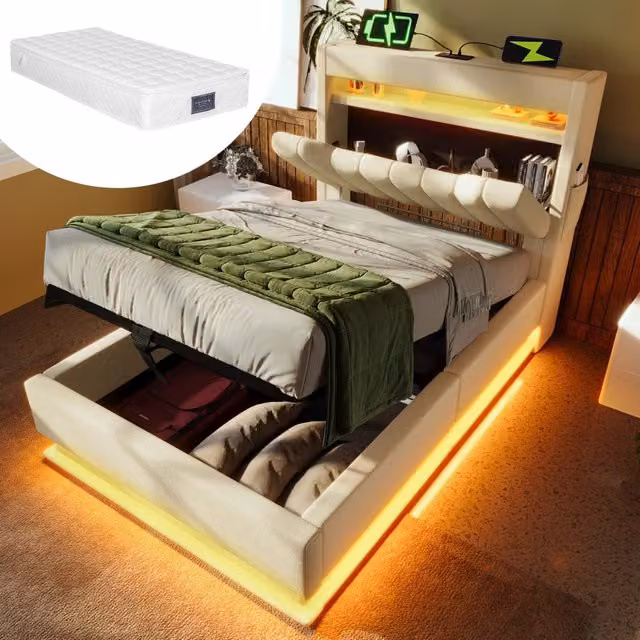 letto imbottito lino beige 90 x 200 cm