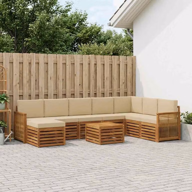 Set di divani da esterno vidaXL 9 pz a forma di U in legno di acacia con cuscini beige e marrone