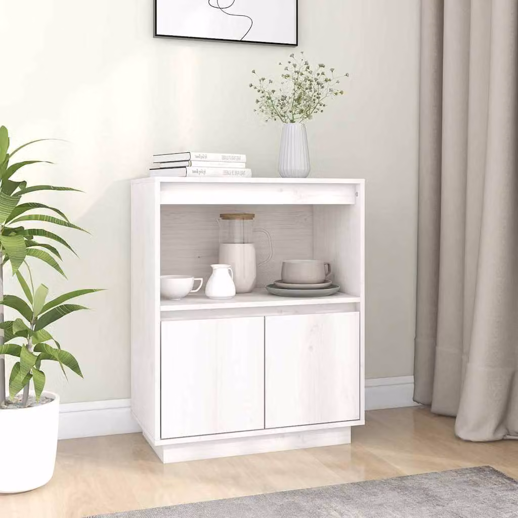 Credenza bianca vidaXL in legno massello di pino, L 60 cm, P 34 cm, H 75 cm