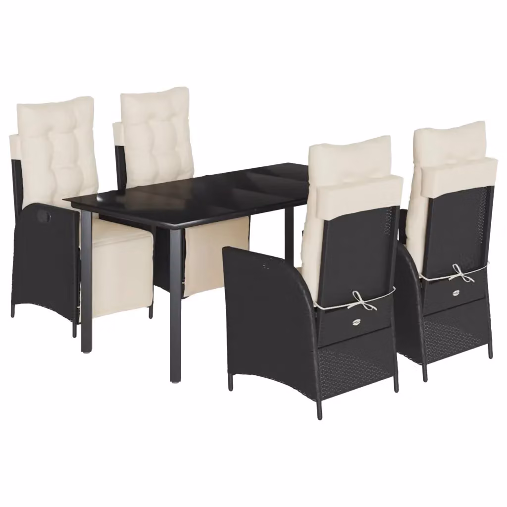 Set da Pranzo da Giardino vidaXL 5 pz in Polyrattan Nero con Piano in Vetro – 2