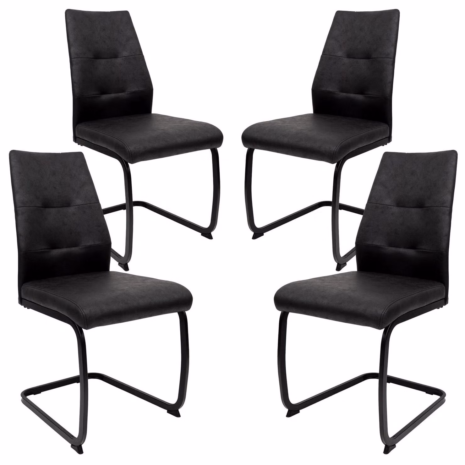 Sedie da pranzo moderne effetto pelle - sedie a sbalzo imbottite con robusta struttura in metallo - sedie a sbalzo di facile manutenzione con superficie traspirante, Colore: nero; Quantità: 4 pezzi