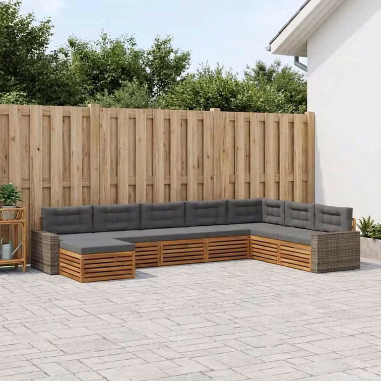Set di divani da esterno vidaXL a forma di U composto da 8 pezzi in legno di acacia con cuscini in tessuto beige e antracite