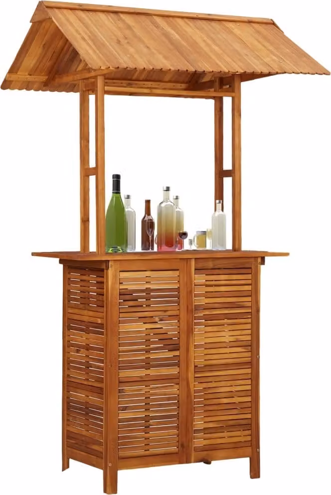 The Living Store Tavolo bar da esterno con tetto 113x106x217 cm in legno massiccio di acacia