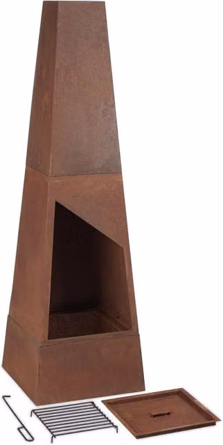 Braciere da esterno piramidale 60 x 60 x 30 cm con griglia focolare rimovibile estetica rustica in acciaio corten 13_0010934