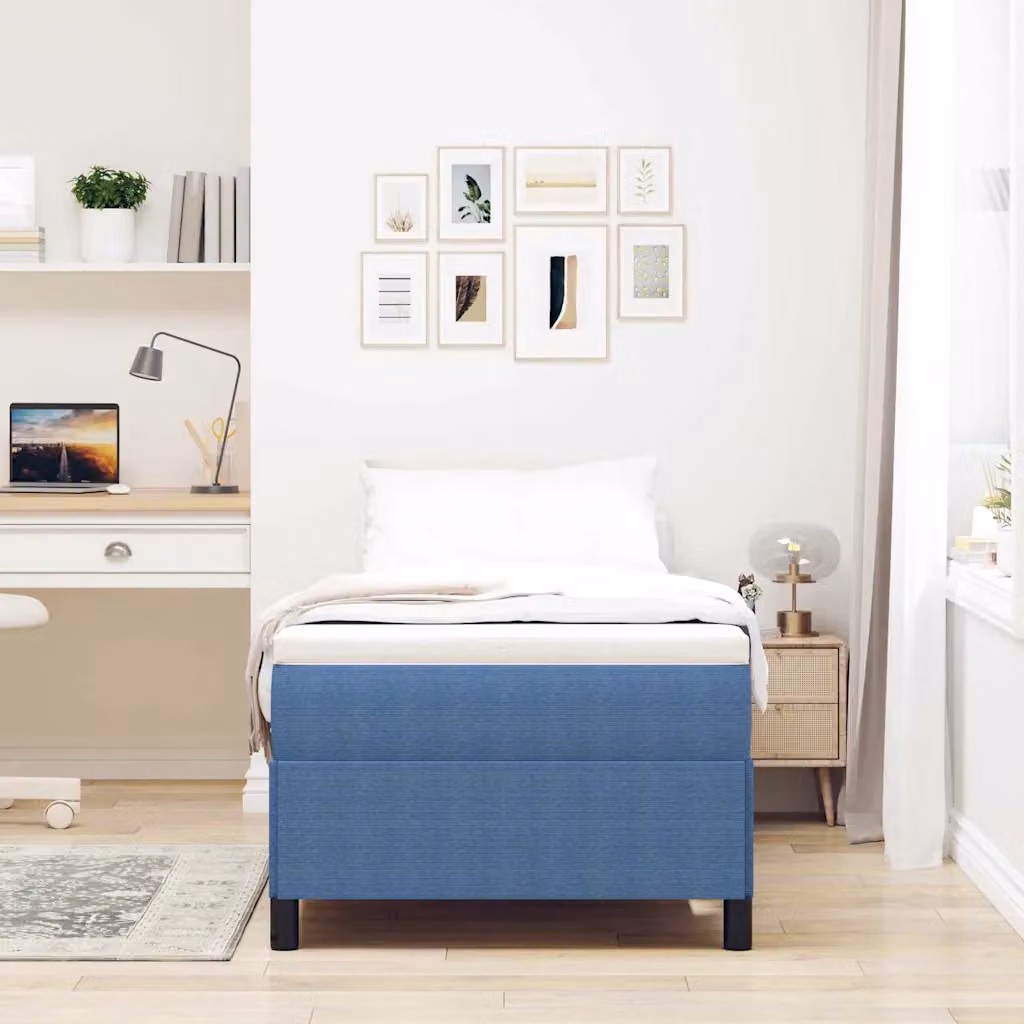 Letto a molle moderno vidaXL in tessuto blu con struttura in legno e velluto L/P: 90 x 200 cm