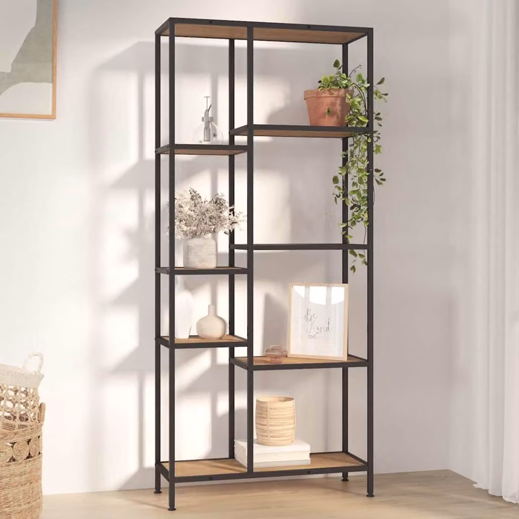 Scaffale per Libri vidaXL in Metallo e Legno Stile Industrial, L 80 cm x P 30 cm x H 180 cm, Nero e Marrone – 1