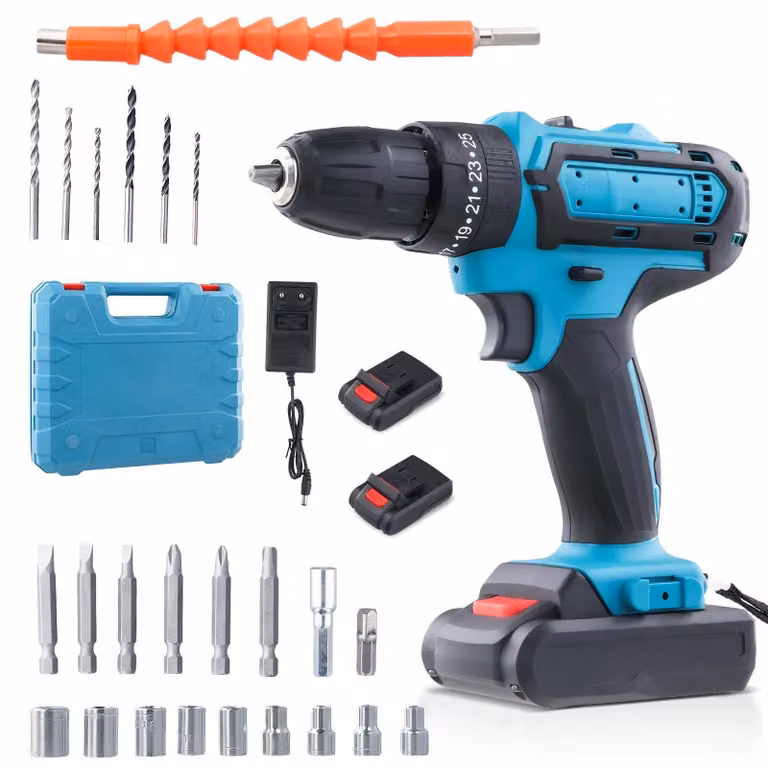 Trapano avvitatore a batteria da 21V - Trapano a percussione senza fili - Motore brushless - 2 velocità - 1200 giri/min - 2 batterie - Spina di tipo europeo