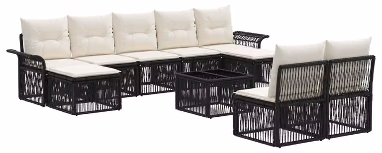 Set Divano da Giardino 10 pcs Nero polyrattan