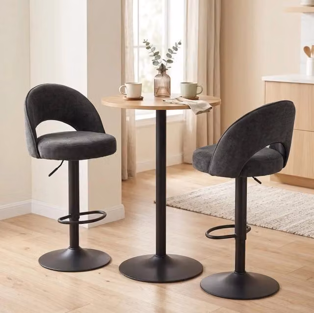 Set di 2 sgabelli da bar ULEVR regolabili in altezza e girevoli a 360¡ã, con schienale e poggiapiedi, grigio scuro