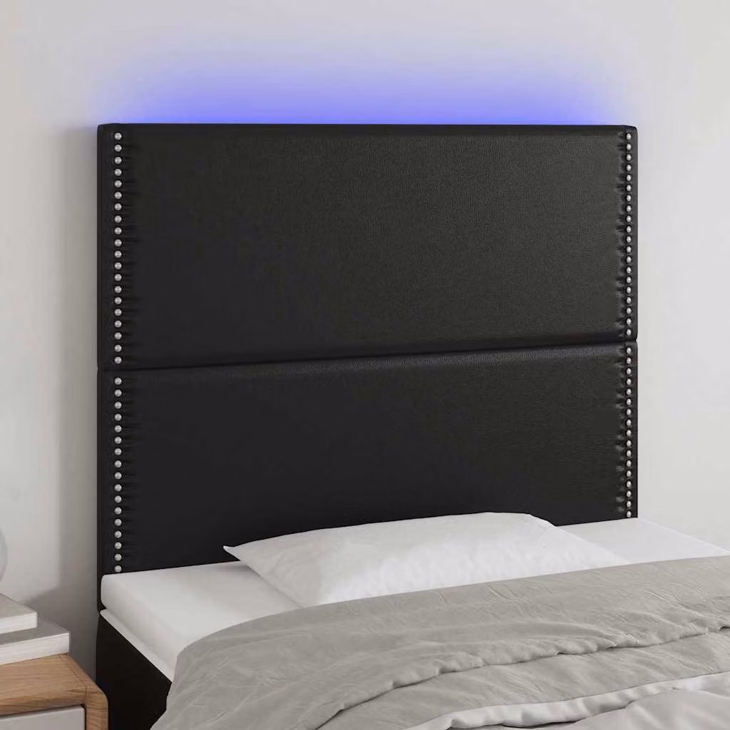 Testiera per letto vidaXL in similpelle nera con illuminazione LED integrata e porta di ricarica USB, L/P/H: 100 x 5 x 118/128 cm