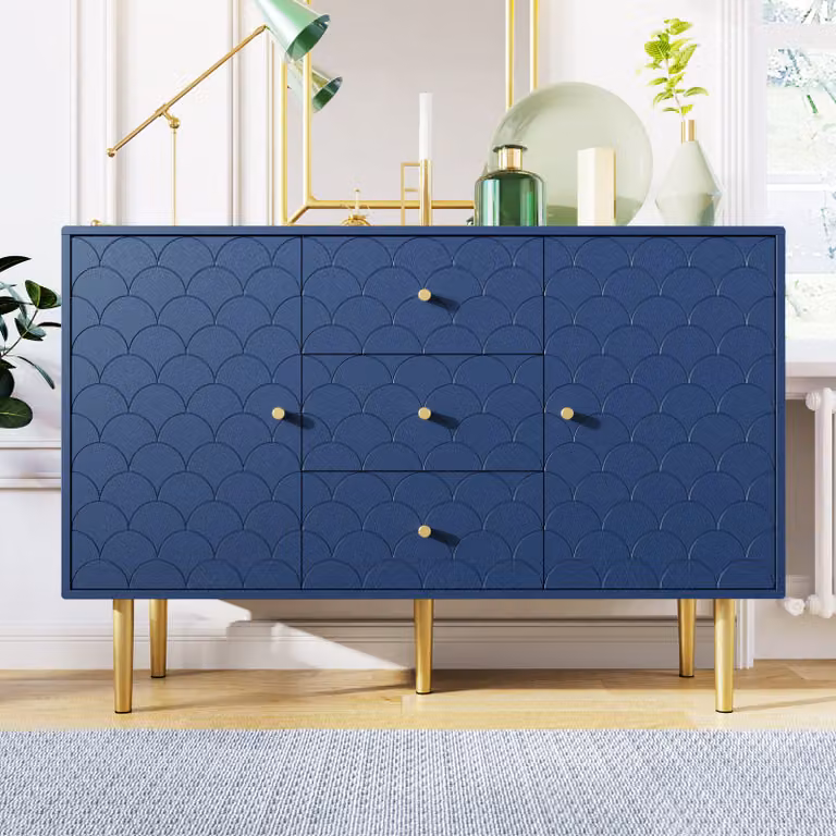 Cassettiera Merax con motivo a squame di pesce, ripiano regolabile, blu navy
