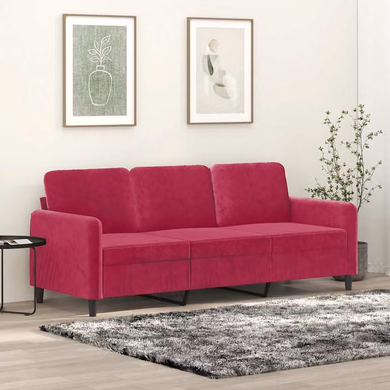 vidaXL Divano a 3 Posti Moderno in Velluto Rosso con Struttura in Metallo per il tuo Soggiorno L: 198 cm, P: 80 cm, H: 77 cm