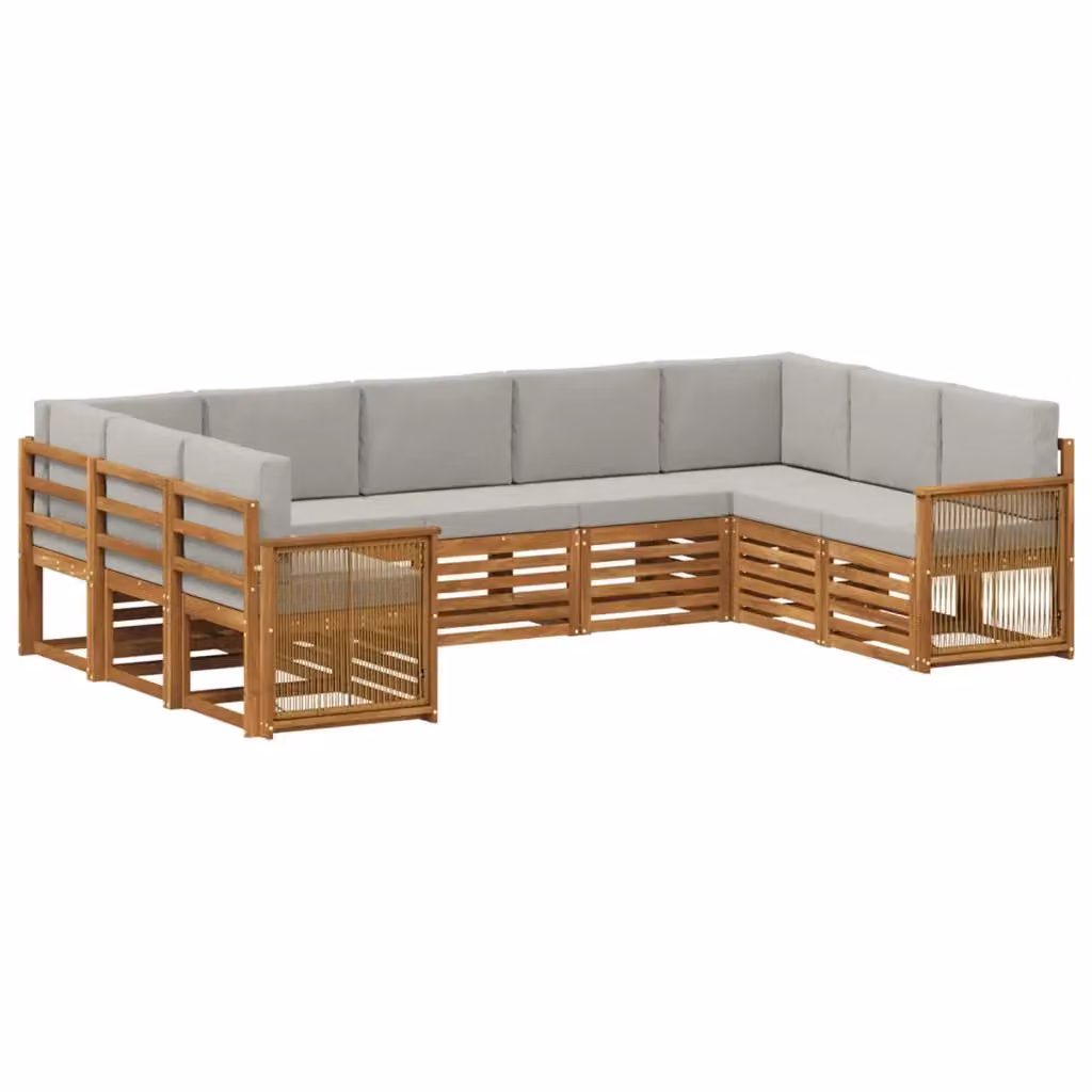 Set di divani da esterno a L vidaXL in legno di acacia con cuscini, beige e grigio – 2