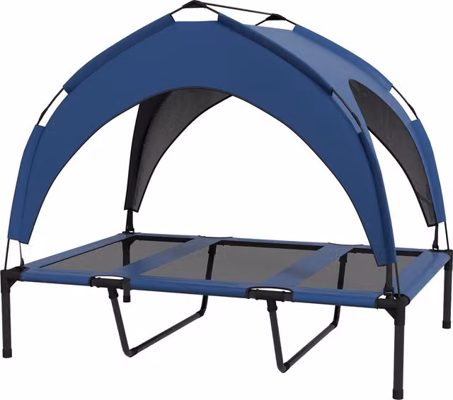 PawHut Cuccia per Cani Taglia Grande con Tettuccio Protettivo, in Acciaio e Poliestere, 106x76x94 cm, Blu Scuro Aosom