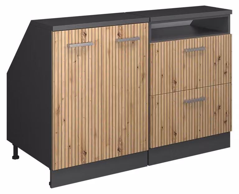 Mobile cucina sottotetto Vicco R-Line Rovere artigianale 120 cm Set di 2 carcasse armadio profondità 60 cm, Model 60441