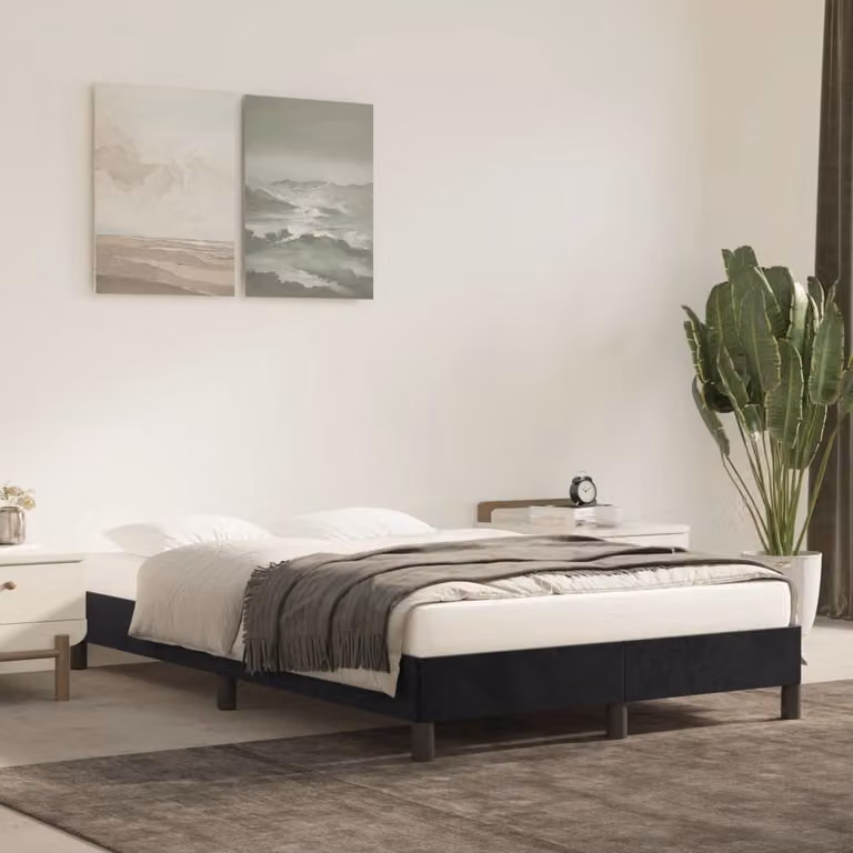 vidaXL Giroletto in Velluto Nero con Struttura in Legno e MDF L/P/H: 120 x 200 cm