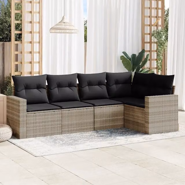 Set Divano da Giardino 5pz con Cuscini-Sofa da Giardino-Divanetto da esterno Grigio Chiaro Polyrattan 755411