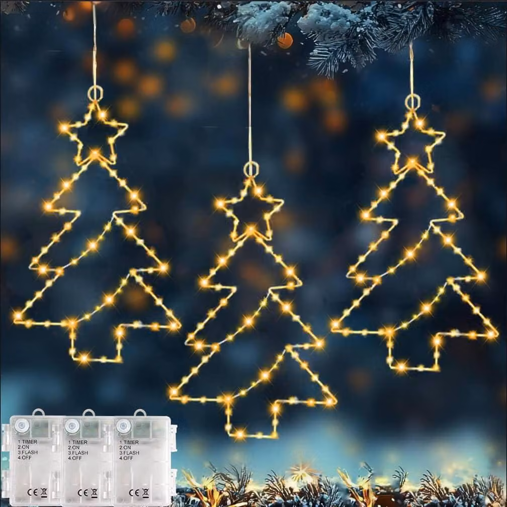Set di 3 catene luminose, 55 LED per catena, alimentate a batteria, luce bianco caldo, grado di protezione IP65