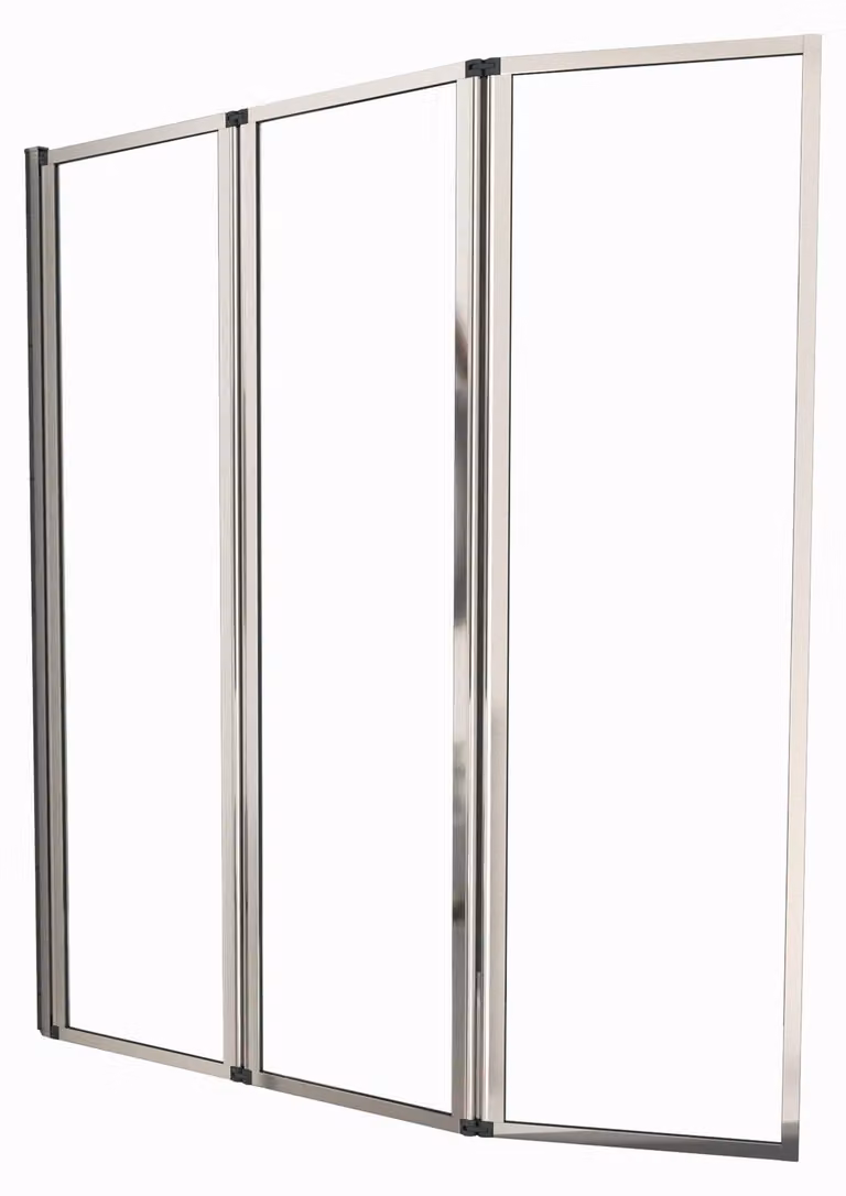 Marwell Triple Chrome Schermo da bagno pieghevole a 3 pannelli 125 x 143 cm - Schermo doccia per vasca da bagno in cromo - Attacco per vasca da bagno con vetro trasparente - Box doccia