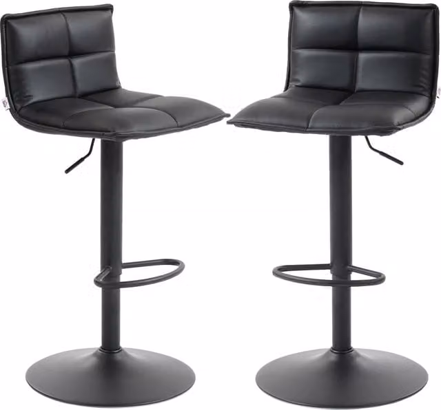 Set di 2 Sgabelli da Bar Xylo Regolabili con Seduta Girevole 360 in PU Nero L/P/H: 44 x 45 x 85-106 cm