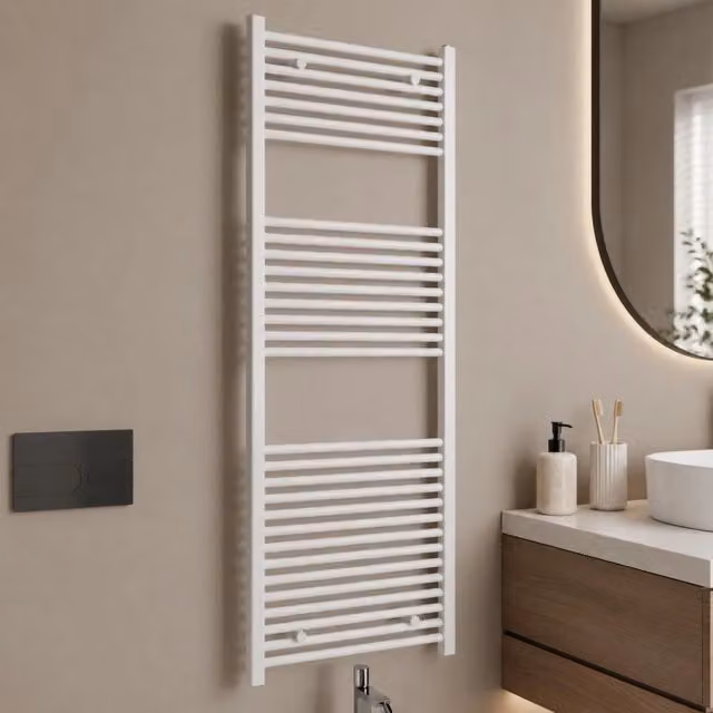 Termoarredo scaldasalviette tubolare tondo OGOMONDO in acciaio bianco opaco H 150 cm x L 60 cm x P 55 cm