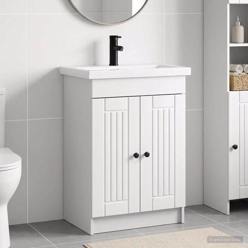Set di mobili per il bagno moderno vidaXL in bianco e nero con ante a cerniera e ripiani interni, L: 56 cm, P: 37,5 cm, H: 81 cm