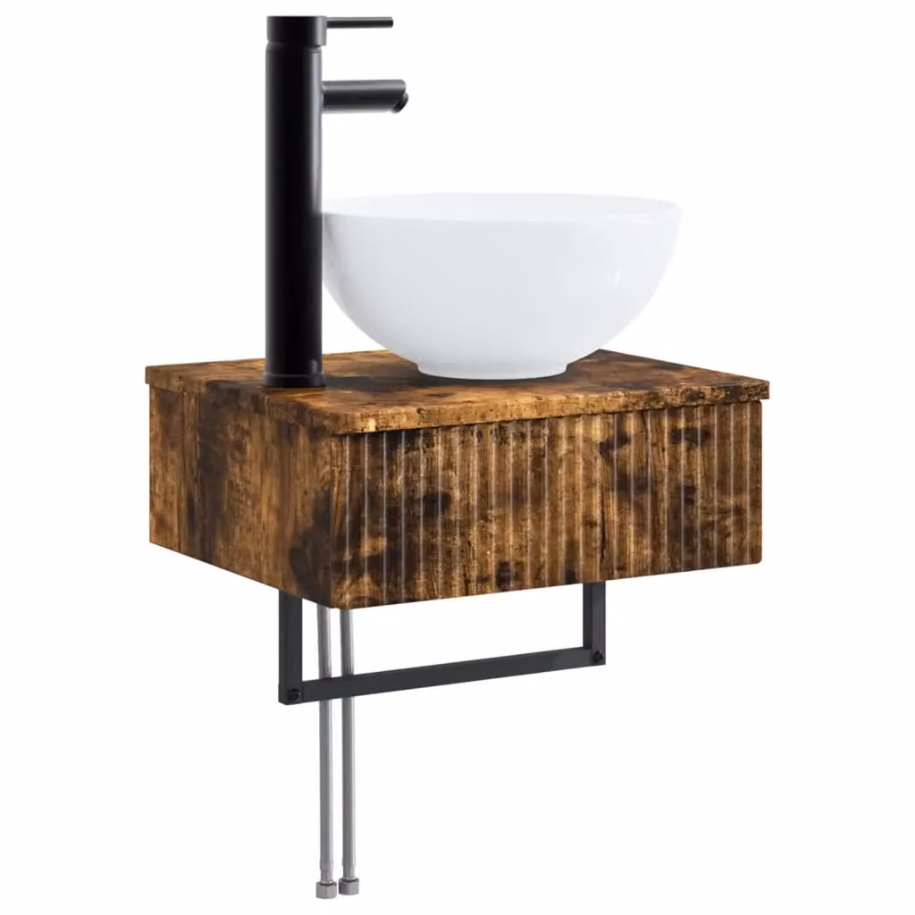Lavabo da parete vidaXL in rovere fumo marrone L: 40 cm, P: 35 cm, H: 39 cm – 2