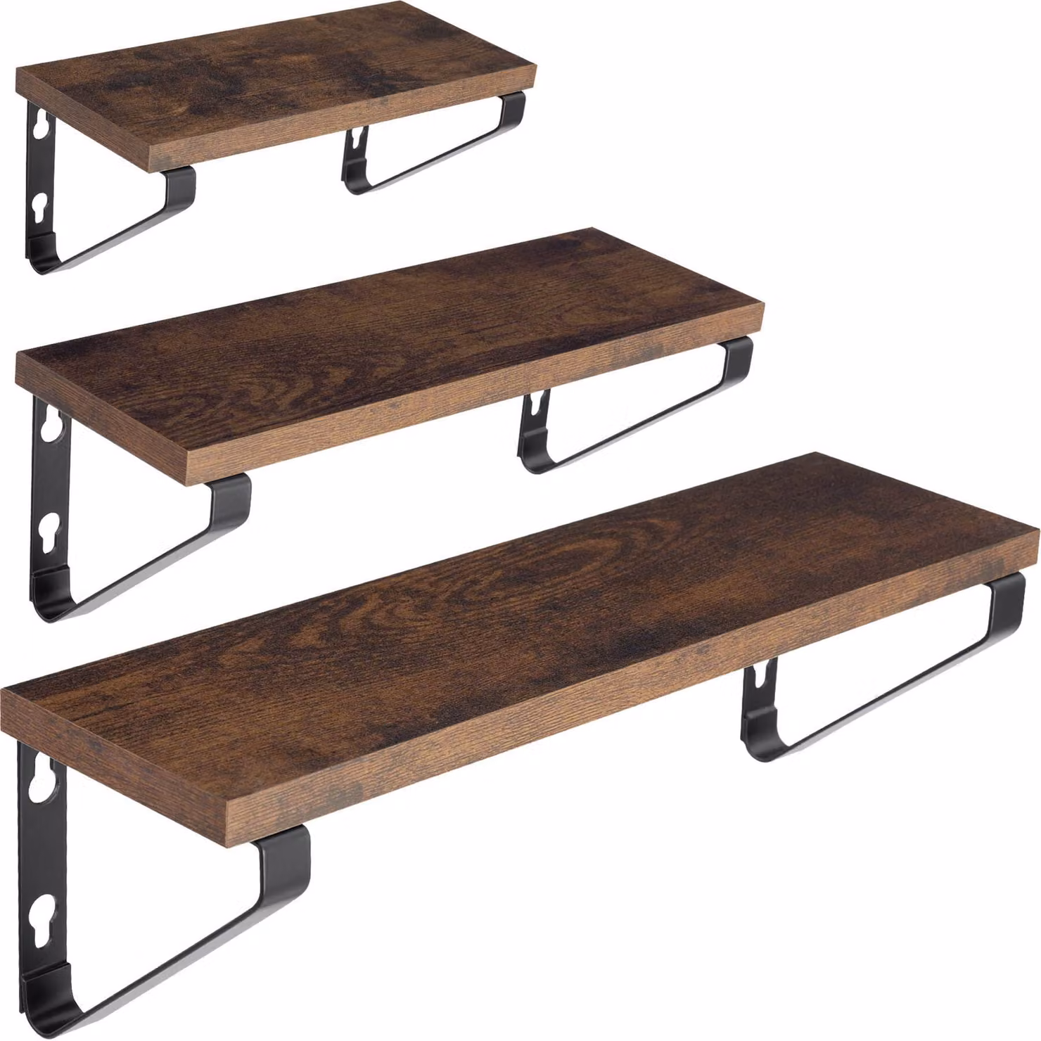 3 mensole sospese Tectake in stile industriale, legno e metallo, colore marrone – 3