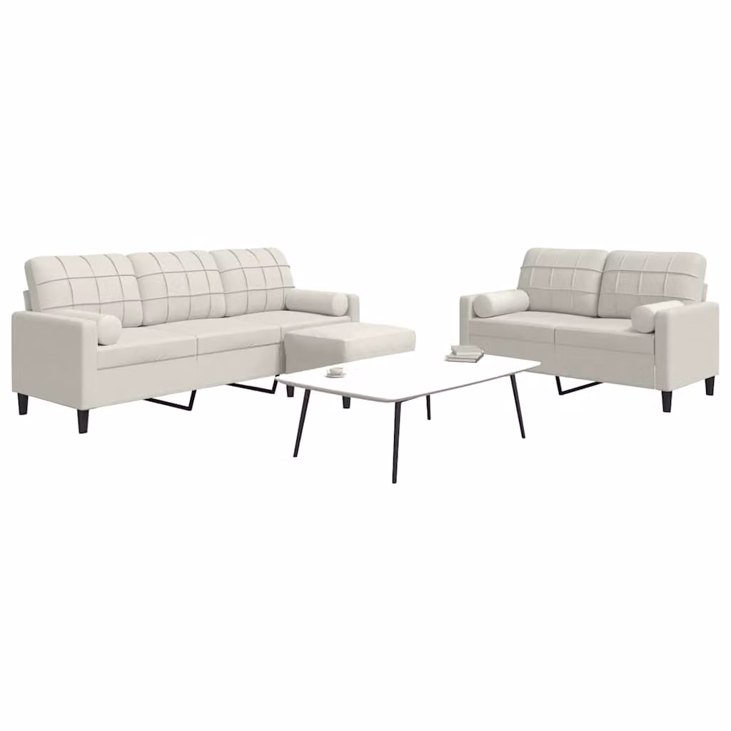 Set di divani vidaXL 3 pezzi in velluto beige con pouf e cuscini, design moderno con struttura in metallo per il tuo soggiorno
