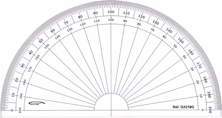 Graduatoria a semicerchio, trasparente, 16 cm, per trigonometria