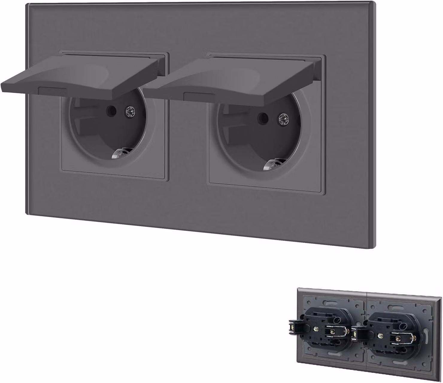 Prese a muro a scomparsa, doppia, impermeabile, 16A, 157x86 mm, per interni ed esterni