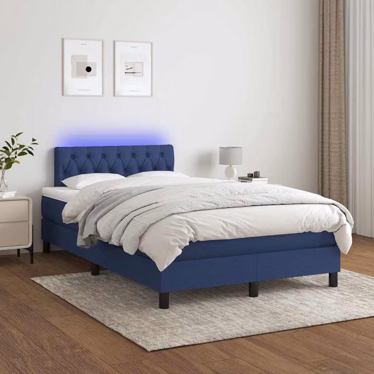 Letto a Molle con Materasso Ibrido vidaXL in Tessuto con LED Blu e Porta USB L/P/H: 120 x 200 x 203 cm