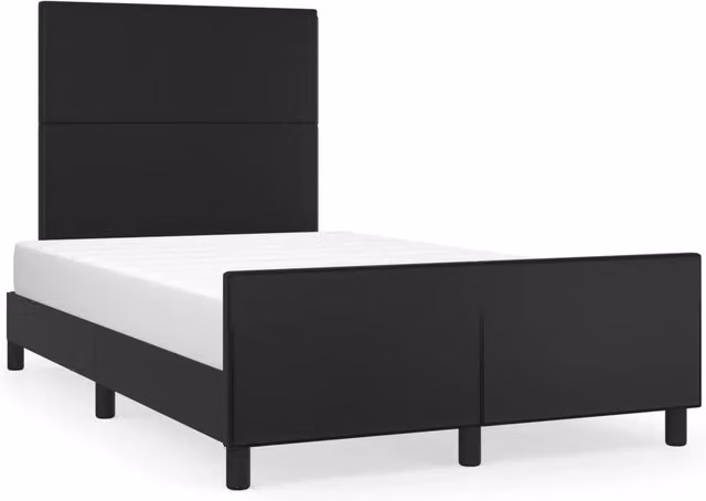 Letto matrimoniale | Letto per adulti | Giroletto con Testiera Nero 120x200 cm in Similpelle