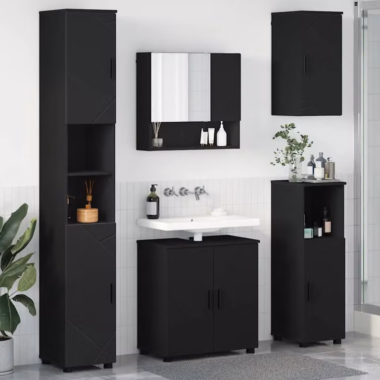 Set di mobili per il bagno moderno vidaXL in 5 pezzi nero opaco L/P/H: 61 x 35 x 64 cm
