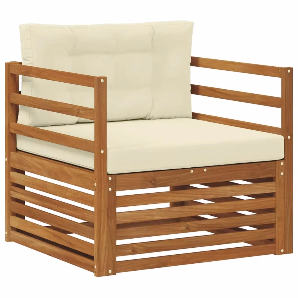 Divano da esterno moderno in legno di acacia massello e poliestere beige per giardino e terrazza – 2