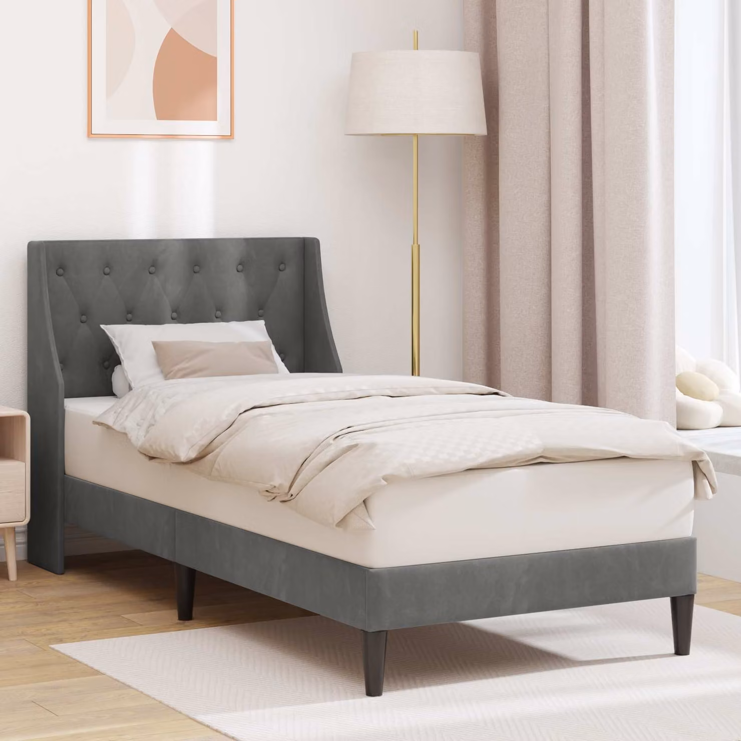 Struttura del letto moderna vidaXL in velluto grigio con telaio imbottito L/P/H: 202 x 90 x 96 cm
