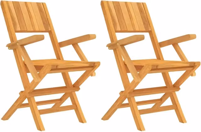 Set di 2 sedie da giardino pieghevoli in legno di teak marrone con braccioli e design impilabile – 1