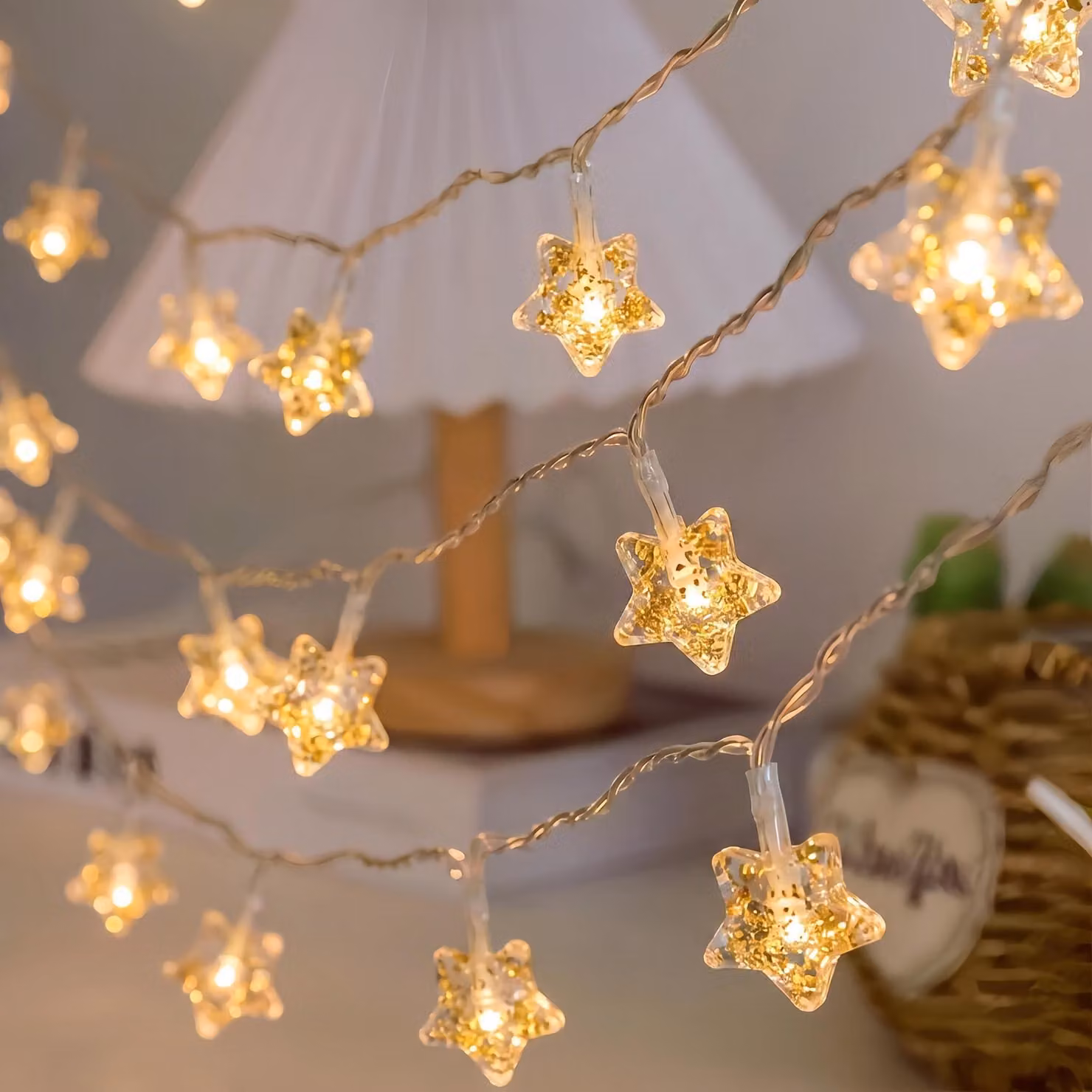 Catena luminosa a forma di stella, 5 metri, 30 LED, alimentata a batteria, 2 modalità, luce bianco caldo